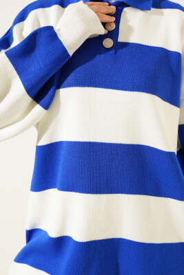 	 Gömlek Yaka Düğmeli Triko Tunik Saks - Triko Tunik