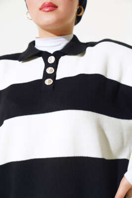 Gömlek Yaka Düğmeli Triko Tunik Siyah - Triko Tunik