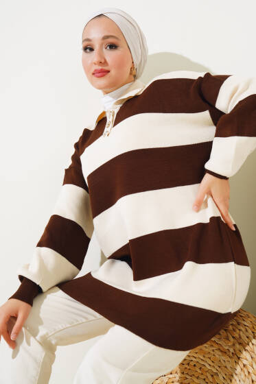 Gömlek Yaka Düğmeli Triko Tunik Taş - Spor Tunik