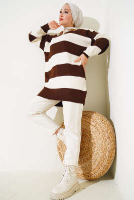 Gömlek Yaka Düğmeli Triko Tunik Taş - Triko Tunik