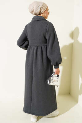 Gömlek Yaka Düğmeli Üç İplik Elbise Füme - Elbise