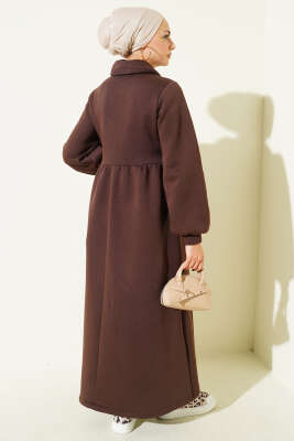 Gömlek Yaka Düğmeli Üç İplik Elbise Kahve - Elbise