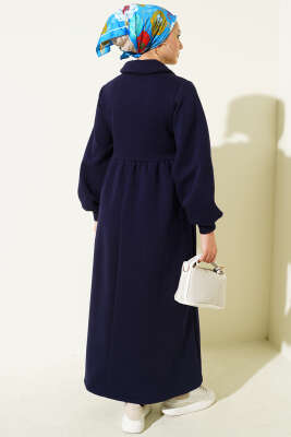 Gömlek Yaka Düğmeli Üç İplik Elbise Lacivert - Elbise