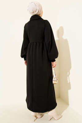 Gömlek Yaka Düğmeli Üç İplik Elbise Siyah - Elbise