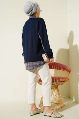 Gömlek Yaka Ekose Garnili Tunik Lacivert - Tunik