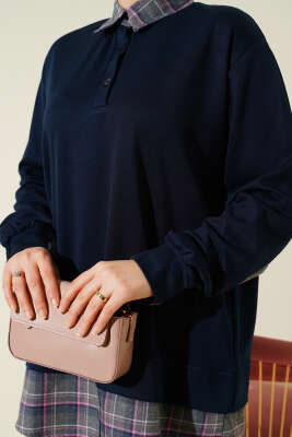 Gömlek Yaka Ekose Garnili Tunik Lacivert - Tunik