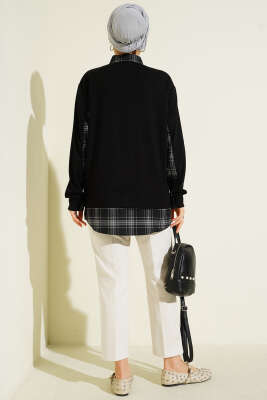 Gömlek Yaka Ekose Garnili Tunik Siyah - Tunik