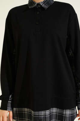 Gömlek Yaka Ekose Garnili Tunik Siyah - Tunik