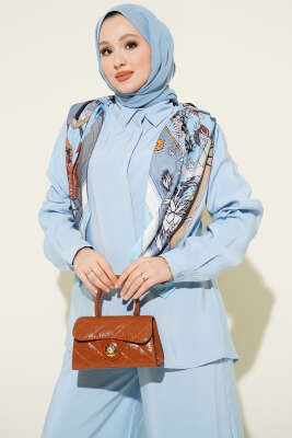 Gömlek Yaka Eşarp Detaylı İkili Takım Bebe Mavi - İkili Takım