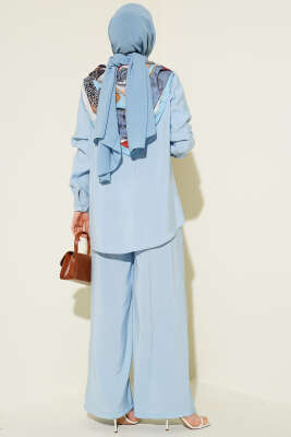 Gömlek Yaka Eşarp Detaylı İkili Takım Bebe Mavi - İkili Takım