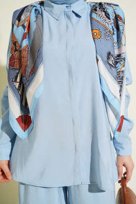 Gömlek Yaka Eşarp Detaylı İkili Takım Bebe Mavi - İkili Takım