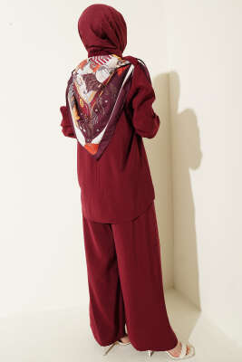 Gömlek Yaka Eşarp Detaylı İkili Takım Bordo - İkili Takım