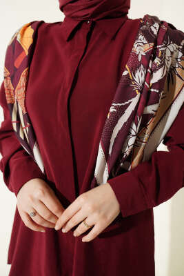 Gömlek Yaka Eşarp Detaylı İkili Takım Bordo - İkili Takım