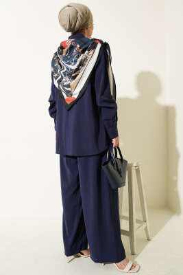 Gömlek Yaka Eşarp Detaylı İkili Takım Lacivert - İkili Takım