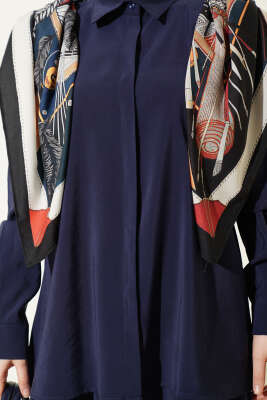 Gömlek Yaka Eşarp Detaylı İkili Takım Lacivert - İkili Takım