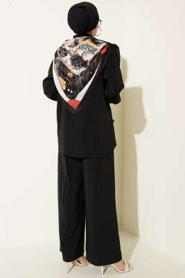 Gömlek Yaka Eşarp Detaylı İkili Takım Siyah - İkili Takım