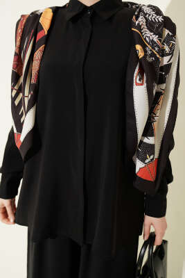 Gömlek Yaka Eşarp Detaylı İkili Takım Siyah - İkili Takım