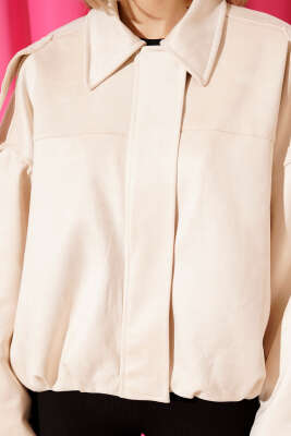 Gömlek Yaka Fermuarlı Süet Ceket Taş - Kadın Giyim Modelleri