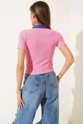 Gömlek Yaka Fitilli Bluz Pembe - Kadın Giyim Modelleri