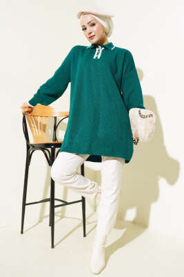 Gömlek Yaka Fitilli Düğmeli Triko Tunik Nefti - Triko Tunik