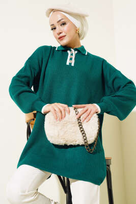 Gömlek Yaka Fitilli Düğmeli Triko Tunik Nefti - Triko Tunik