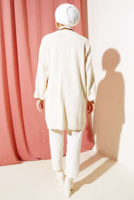 Gömlek Yaka Fitilli Düğmeli Triko Tunik Taş - Triko Tunik