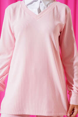 Gömlek Yaka Fitilli Salaş İkili Takım Pembe - 500-700 TL Ürünler