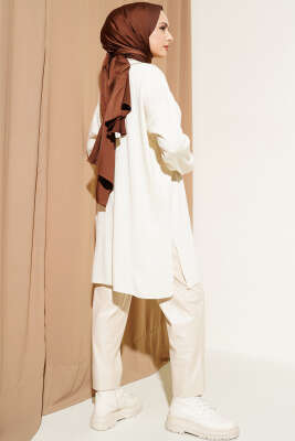 Gömlek Yaka Fitilli Triko Tunik Ekru - Triko Tunik