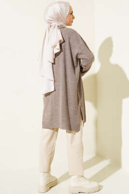 Gömlek Yaka Fitilli Triko Tunik Vizon - Triko Tunik