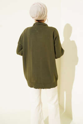 Gömlek Yaka Fularlı Triko Tunik Haki - Tunik