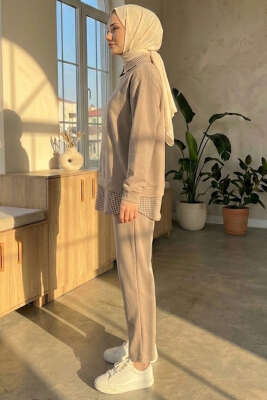 Gömlek Yaka Garnili İkili Takım Bej - İkili Takım