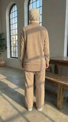 Gömlek Yaka Garnili İkili Takım Bej - İkili Takım