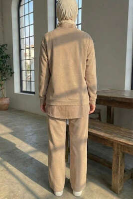 Gömlek Yaka Garnili İkili Takım Bej - İkili Takım
