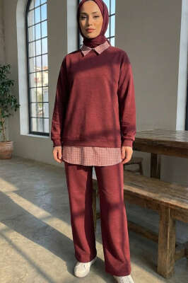 Gömlek Yaka Garnili İkili Takım Bordo - İkili Takım