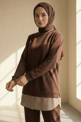 Gömlek Yaka Garnili İkili Takım Kahve - İkili Takım