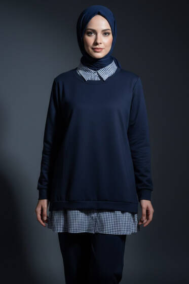 Gömlek Yaka Garnili İkili Takım Lacivert - İkili Takım