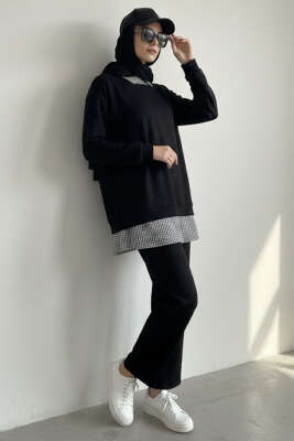 Gömlek Yaka Garnili İkili Takım Siyah - HATUN