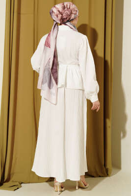 Gömlek Yaka İp Bağcıklı Etekli İkili Takım Beyaz - İkili Takım