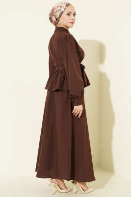 Gömlek Yaka İp Bağcıklı Etekli İkili Takım Kahve - İkili Takım