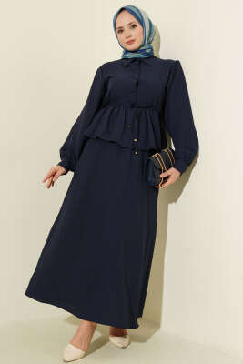 Gömlek Yaka İp Bağcıklı Etekli İkili Takım Lacivert - TABLO FASHİON