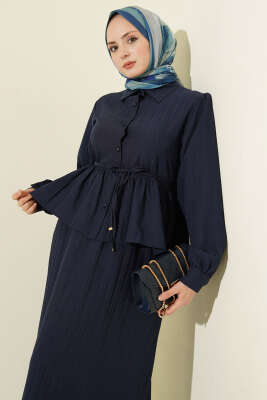 Gömlek Yaka İp Bağcıklı Etekli İkili Takım Lacivert - İkili Takım