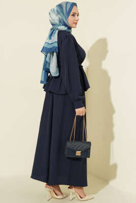 Gömlek Yaka İp Bağcıklı Etekli İkili Takım Lacivert - İkili Takım