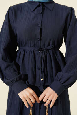 Gömlek Yaka İp Bağcıklı Etekli İkili Takım Lacivert - İkili Takım