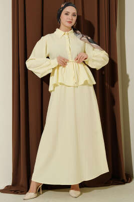 Gömlek Yaka İp Bağcıklı Etekli İkili Takım Sarı - TABLO FASHİON