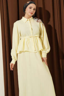 Gömlek Yaka İp Bağcıklı Etekli İkili Takım Sarı - İkili Takım