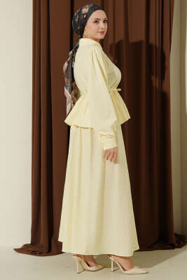 Gömlek Yaka İp Bağcıklı Etekli İkili Takım Sarı - İkili Takım