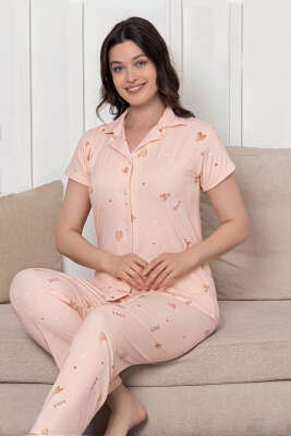 Gömlek Yaka Kalpli Love Yazılı Pijama Takım Yavru Ağzı 