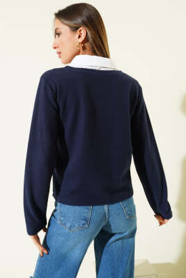 Gömlek Yaka Kaşe Sweatshirt Lacivert - Kadın Giyim Modelleri