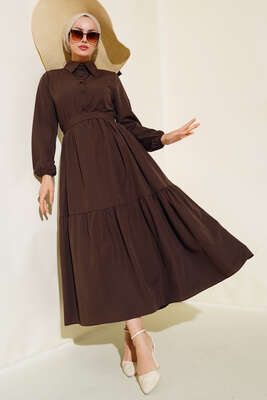 Gömlek Yaka Kat Elbise Acı Kahve 