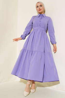 Gömlek Yaka Kat Elbise Lila 
